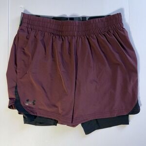 Under Armour Fitted Lined Running Shorts Women's Large Maroon